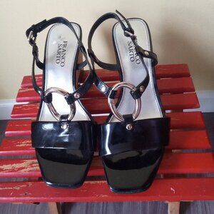 Franco Sarto Women Slingback Shoe Glare Black Patent Leather Buckle Size 7.5